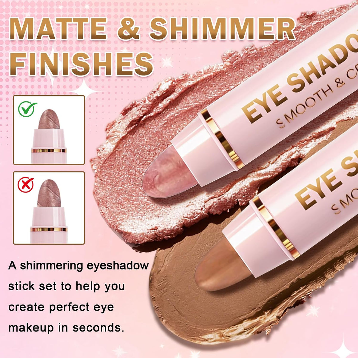 8PCS Cream Eyeshadow Stick Set, Shimmer Matte, Waterproof Long-Wear