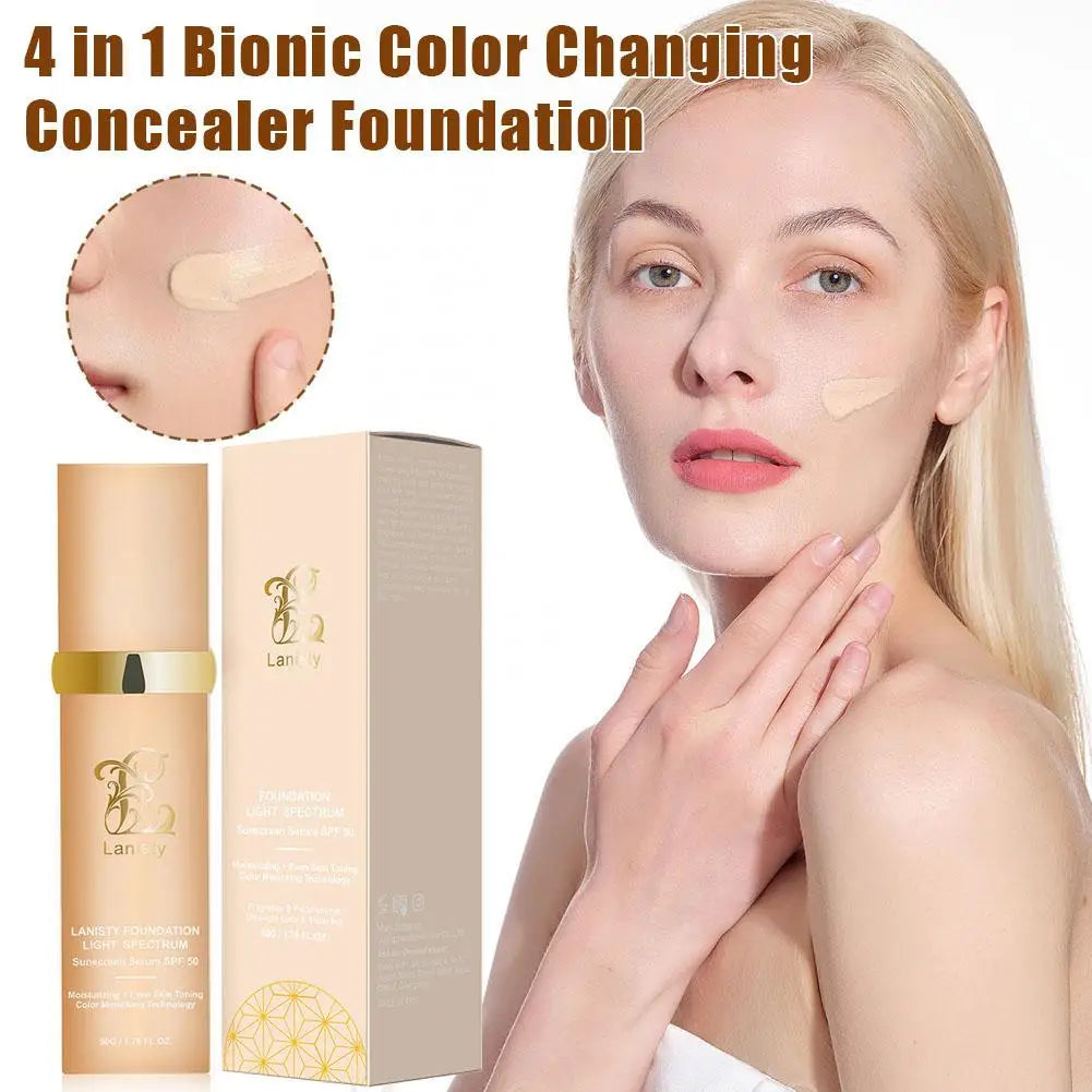 4 in 1 Biomimic Foundation Spectrums Biomimic Light Spectrums Foundation with SPF50+ Longwearing Changing Concealer Foundation