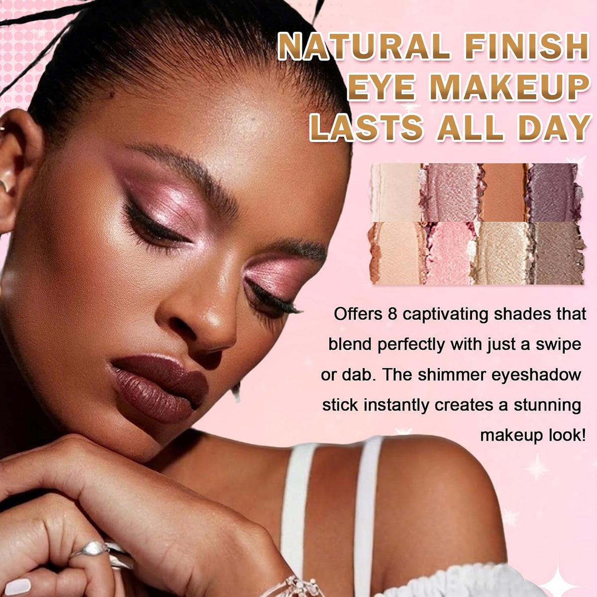 8PCS Cream Eyeshadow Stick Set, Shimmer Matte, Waterproof Long-Wear