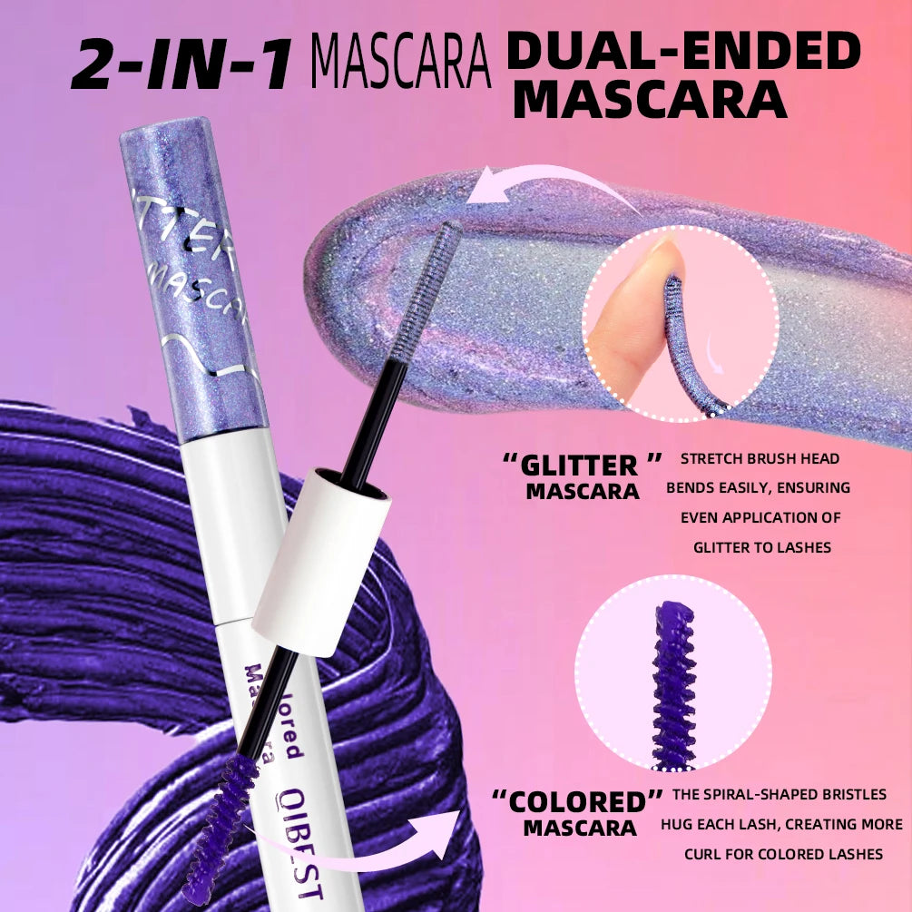 Double Headed Diamond Glitter Colored Mascara,Long Lasting 