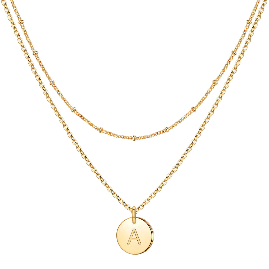 Dainty 14K Gold Plated Layered Initial Pendant Necklace 
