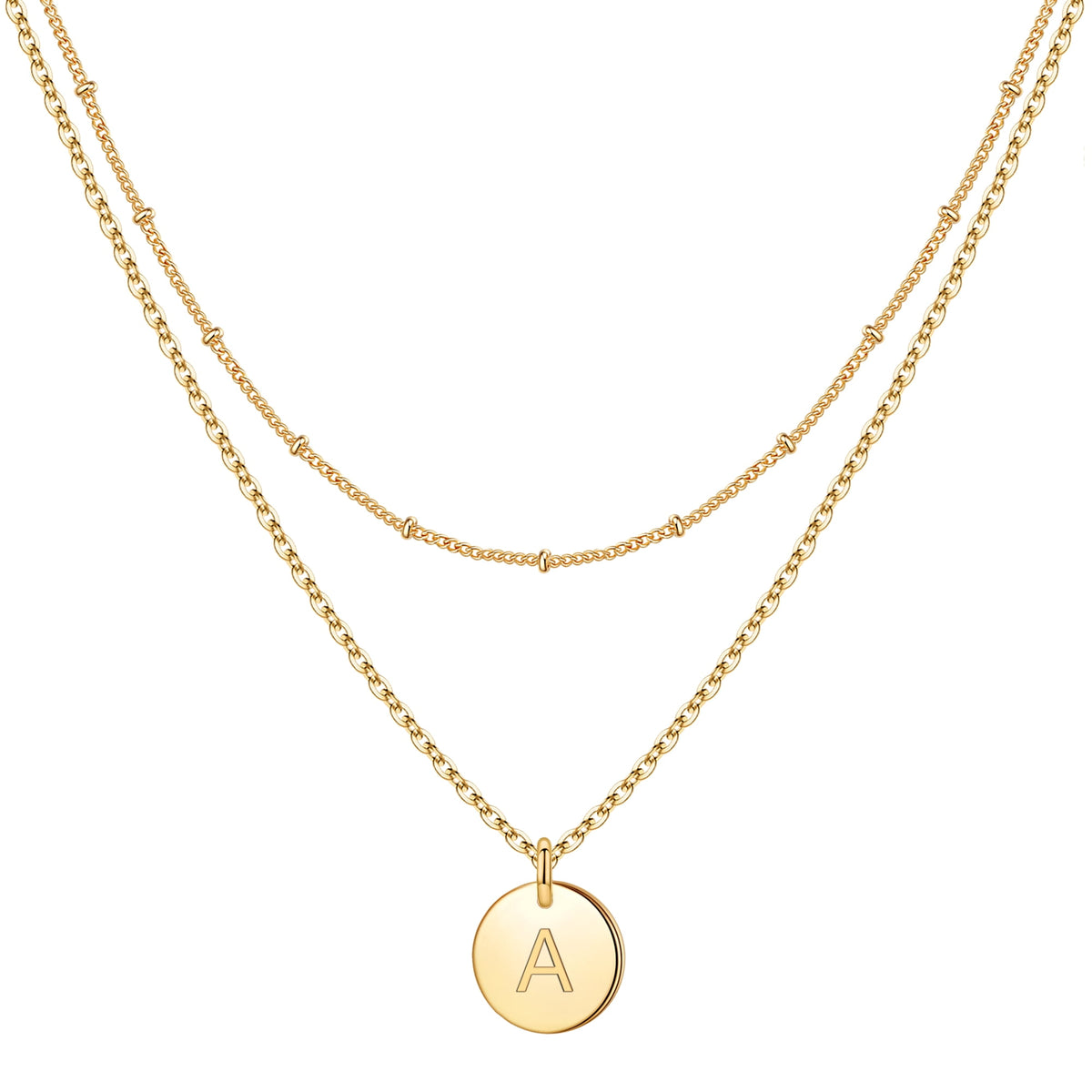 Dainty 14K Gold Plated Layered Initial Pendant Necklace 