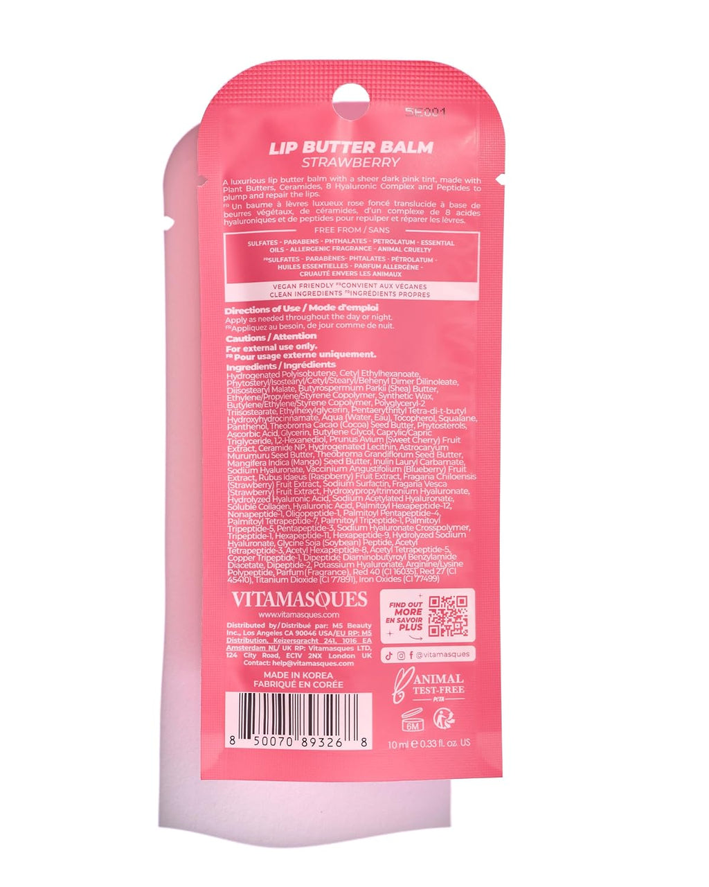 Lip Butter Balm - Strawberry, Korean Lip Balm - 0.33 Fl.Oz