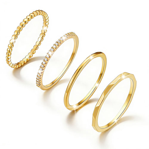 4PCS 18K Gold Plated Rings for Women Non Tarnish Size 5/6/7/8/9/10