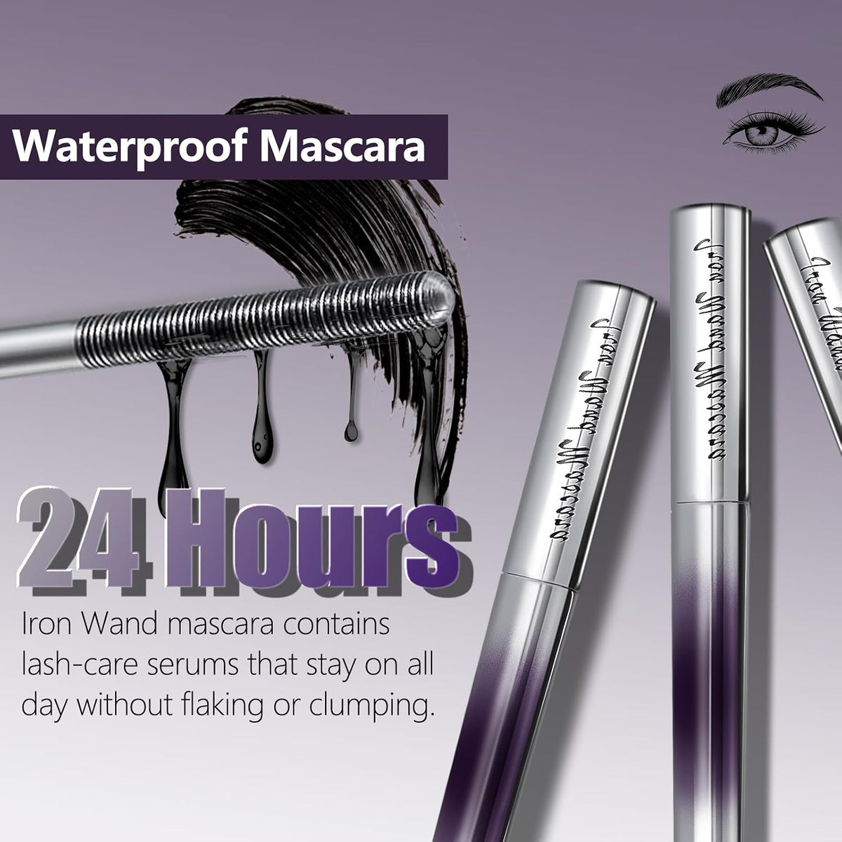 Iron Wand Mascara, Metal Mascara Wand, Added Fiber, Black, 0.28 Fl. Oz.