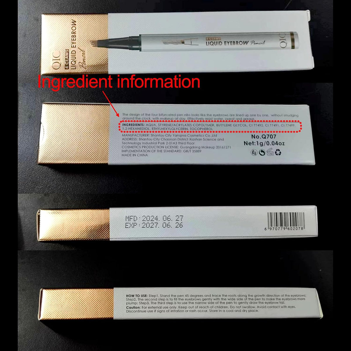 4-Tip Liquid Brow Pen, Natural Hair Strokes, Brows, Liner, Beard, Hairline(2#Dark Brown)