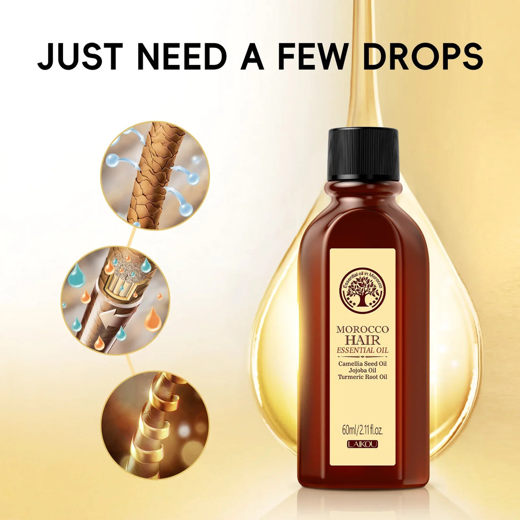 Morocco Hair Essential Oil 60Ml Repair Damaged Hair anti Frizz Nourishing Smoothing Argan Oil for All Hair Types