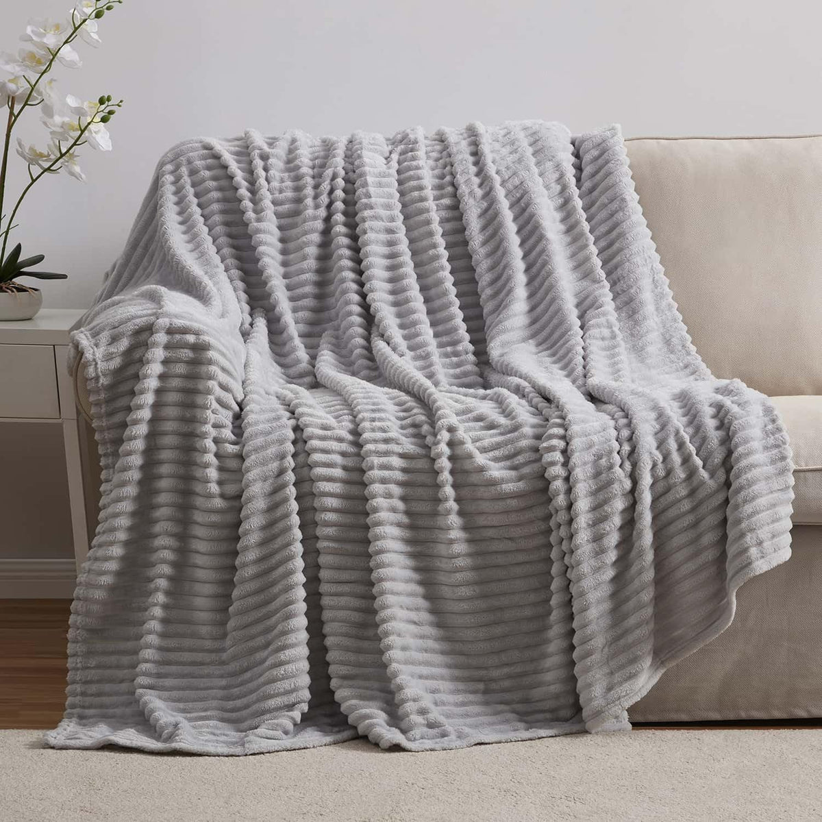 Light Grey Throw Blanket for Couch - Cozy Warm Fuzzy Blankets for Women, Set of 2 Small Fleece Throws for Girls - Silver, 50 X 60 Inches