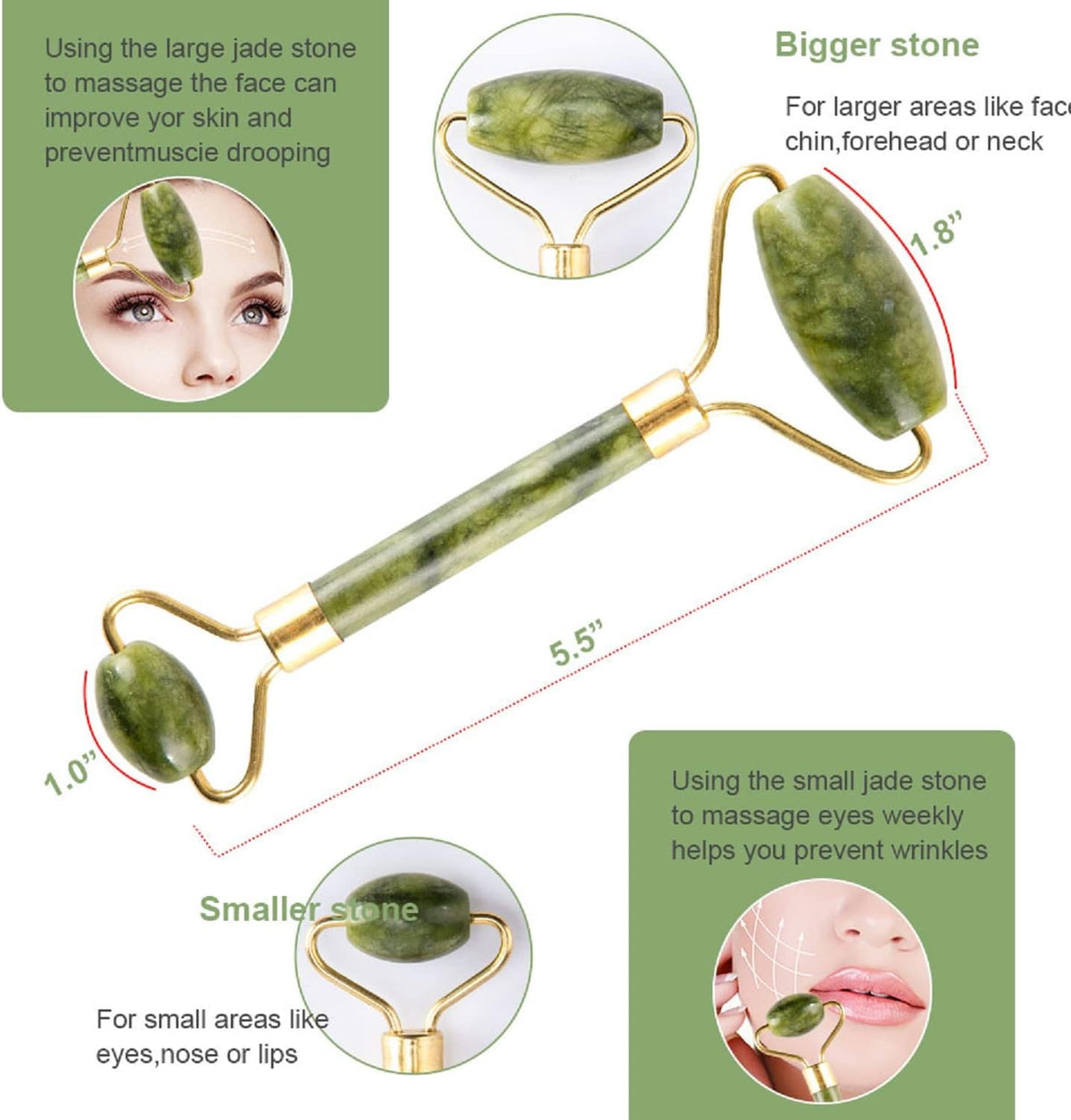 Jade Roller & Gua Sha Set 5 in 1 Facial Massager Tools 