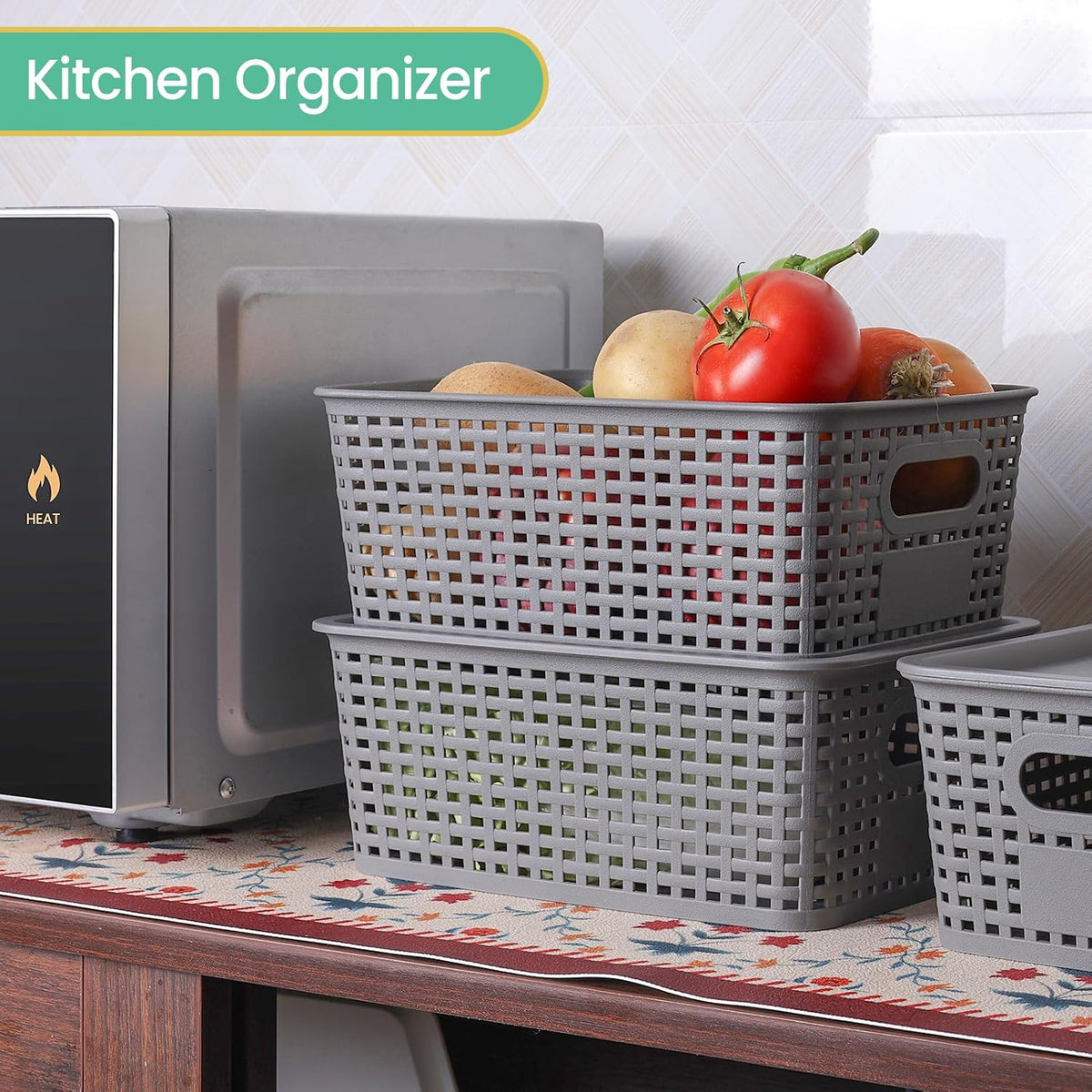 8 Pack Plastic Storage Baskets with Lids for Organization