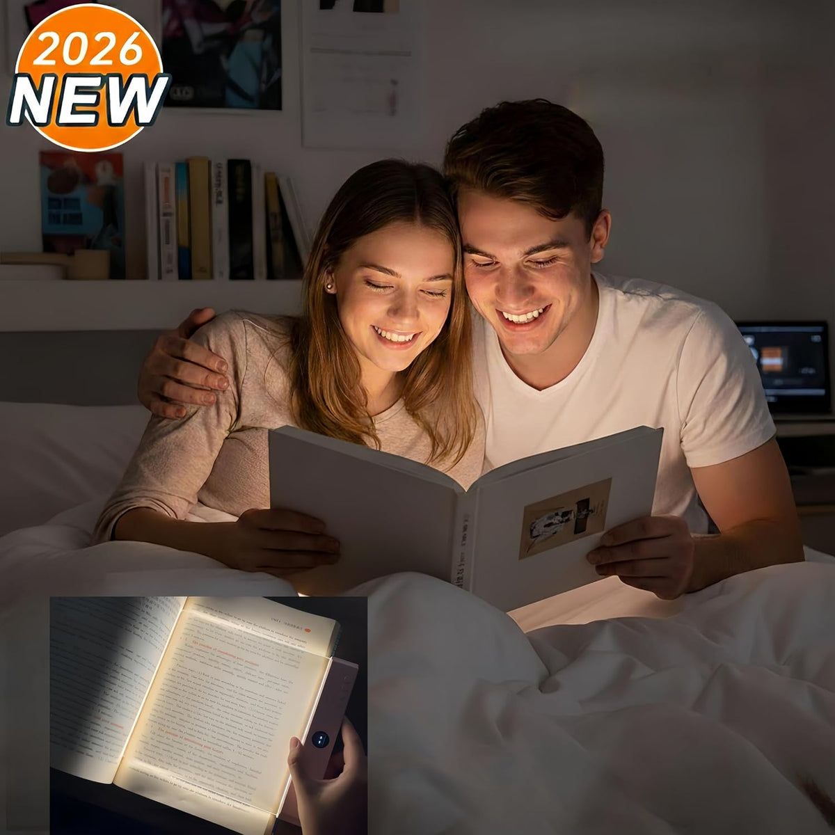 XL LED Flat Book Light for Reading at Night in Bed - Light Pink