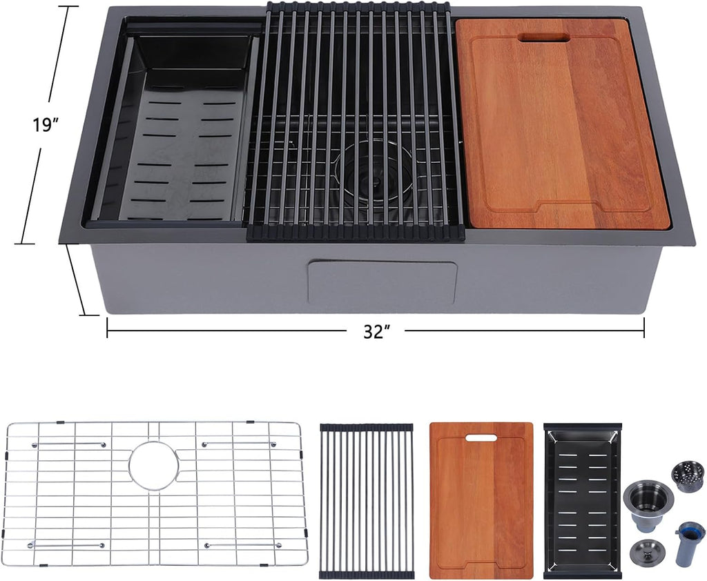  Black Undermount Kitchen Sink Workstation