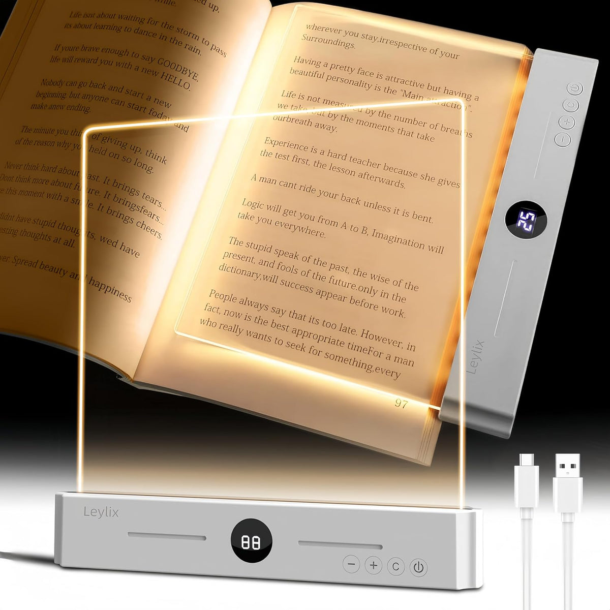 XL LED Flat Book Light for Reading at Night in Bed, Matte White