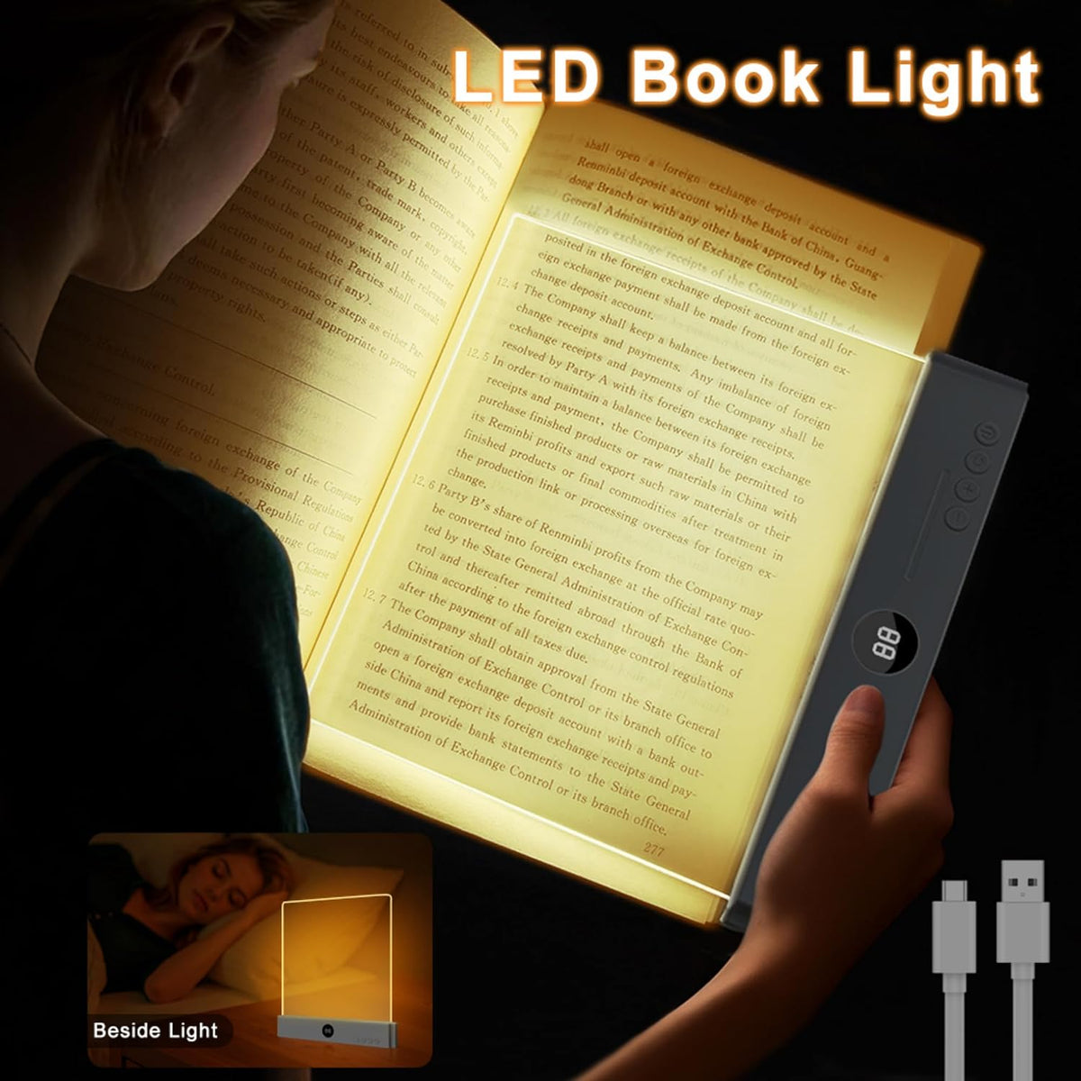 XL LED Flat Book Light for Reading at Night in Bed, Matte White