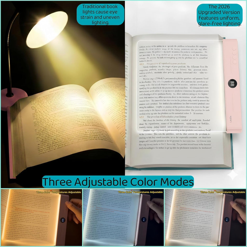 XL LED Flat Book Light for Reading at Night in Bed - Light Pink
