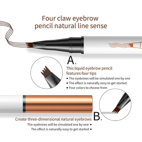 4-Tip Liquid Brow Pen, Natural Hair Strokes, Brows, Liner, Beard, Hairline(2#Dark Brown)