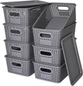 8 Pack Plastic Storage Baskets with Lids for Organization