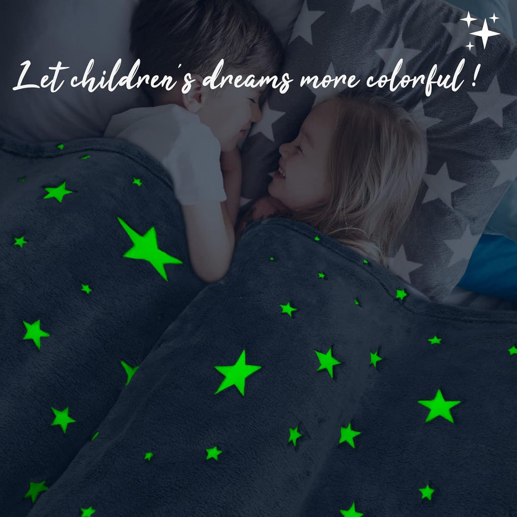 Glow in the Dark Star Space Blanket for Kids, Grey Cute Galaxy Throw for Boys Girls, Soft Flannel Toddler Blanket, Bedroom Room Decor, Birthday Gifts, 80" X 60"