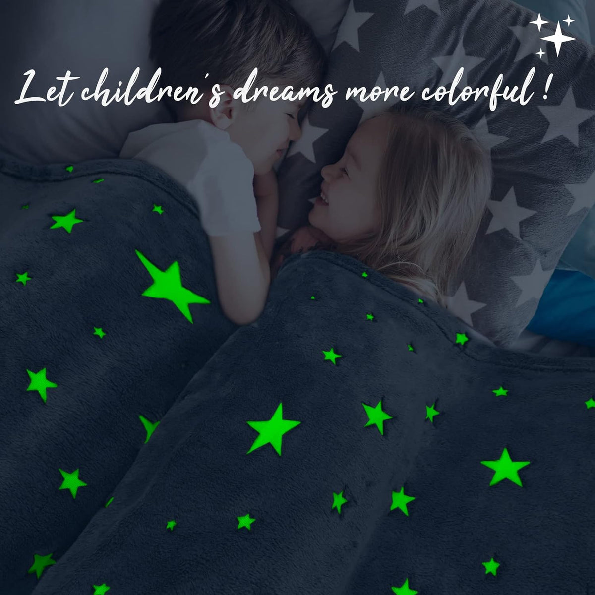 Glow in the Dark Star Space Blanket for Kids, Grey Cute Galaxy Throw for Boys Girls, Soft Flannel Toddler Blanket, Bedroom Room Decor, Birthday Gifts, 80" X 60"