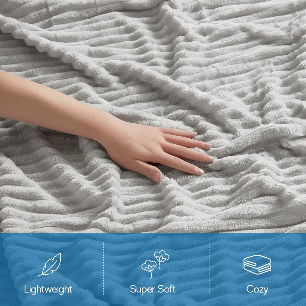 Light Grey Throw Blanket for Couch - Cozy Warm Fuzzy Blankets for Women, Set of 2 Small Fleece Throws for Girls - Silver, 50 X 60 Inches