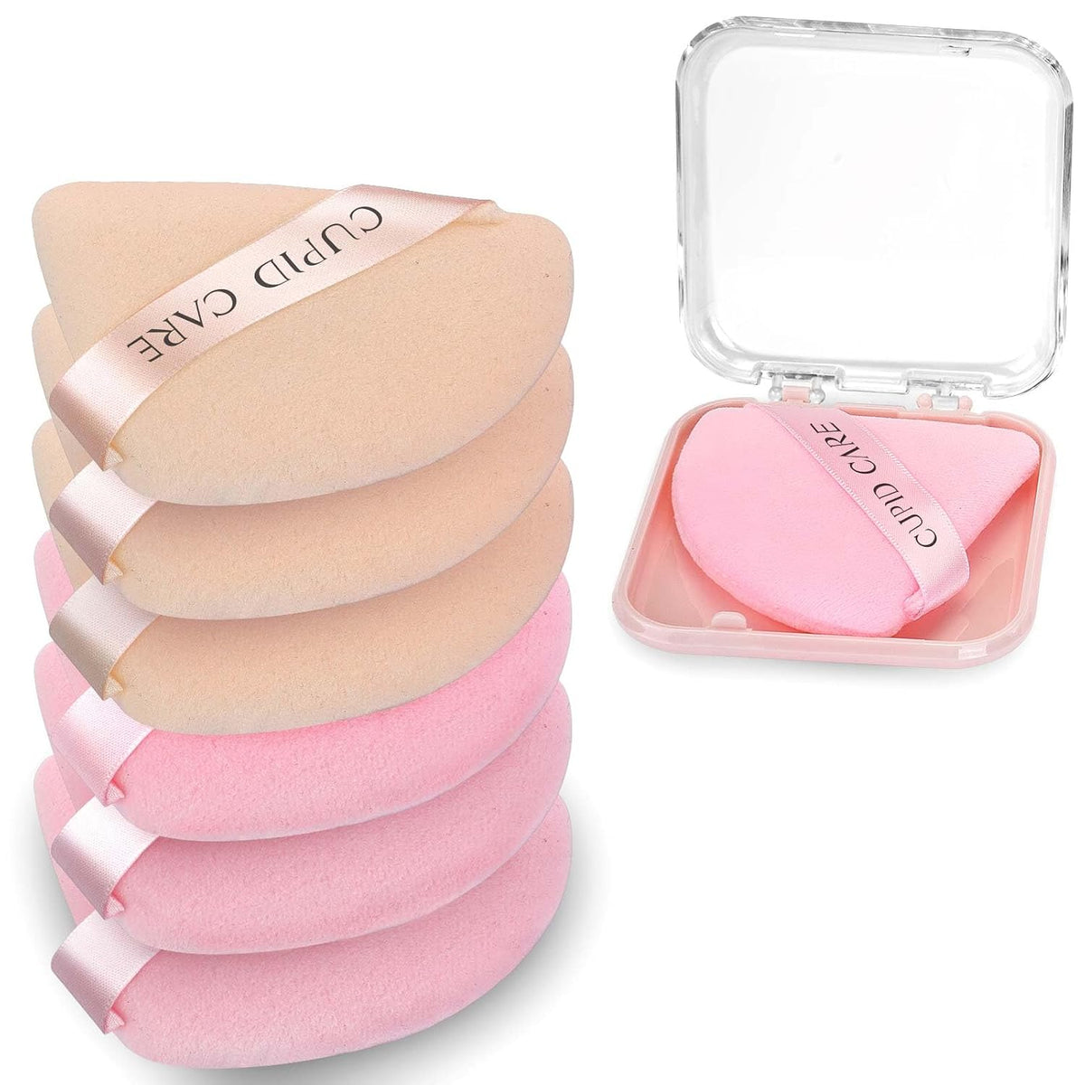6 Pcs Triangle Powder Puff with 2 Travel Cases