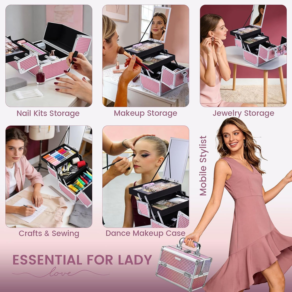 Makeup Case Organizer Makeup Box Cosmetic Train Case with Mirror