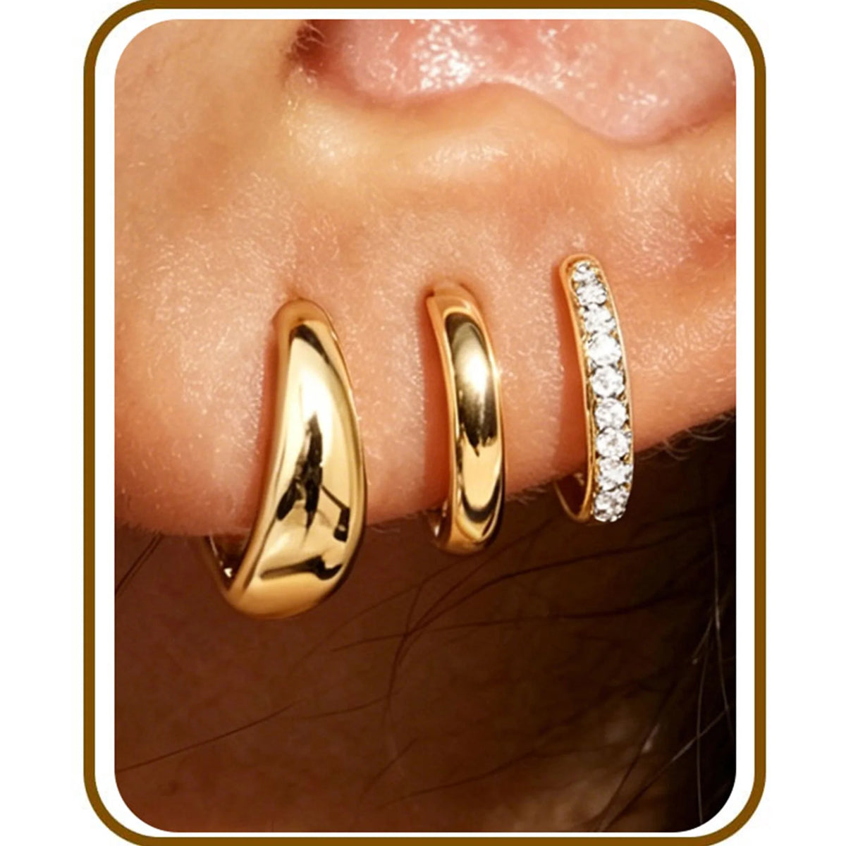 3 Pairs 18K Gold Plated Hoop Earrings for Women