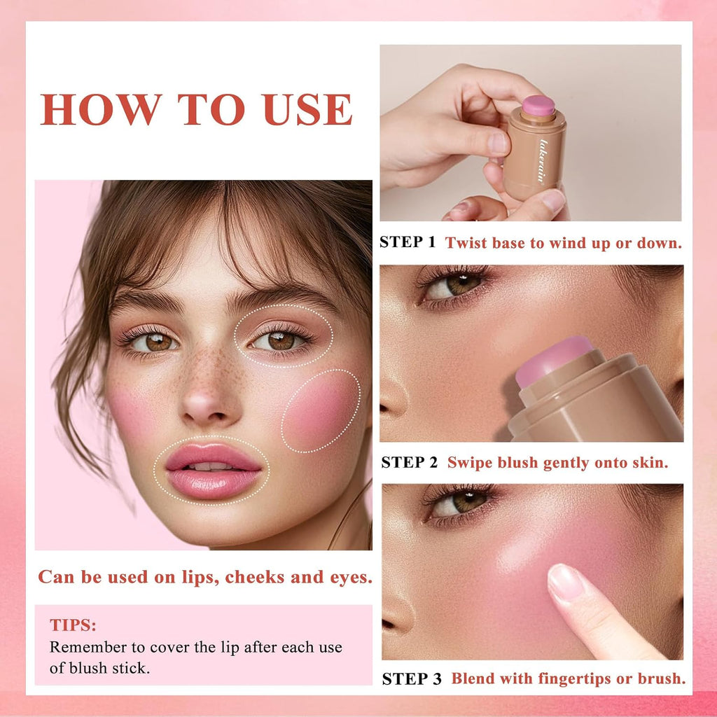 Cream Blush Stick, Natural-Looking Matte Finish Makeup Blush Stick
