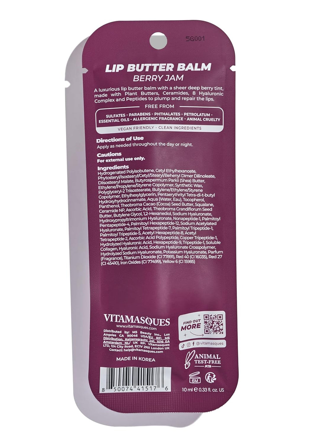 Lip Butter Balm - Berry Jam, Korean Lip Balm - 0.33 Fl.Oz